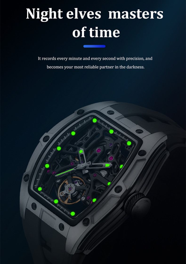 New Skeleton Dial Watches for Men Stainless Steel Case Automatic Mechanical Wristwatch Waterproof Luminous Sport Watch 9198-1