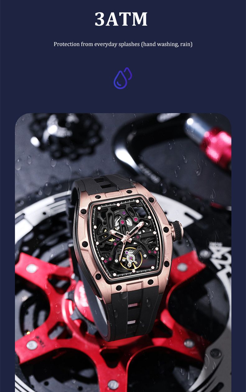 New Skeleton Dial Watches for Men Stainless Steel Case Automatic Mechanical Wristwatch Waterproof Luminous Sport Watch 9198-1