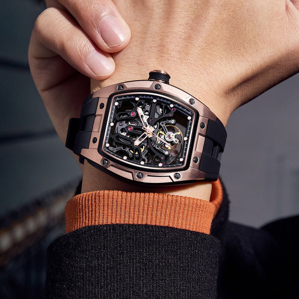 New Skeleton Dial Watches for Men Stainless Steel Case Automatic Mechanical Wristwatch Waterproof Luminous Sport Watch 9198-1