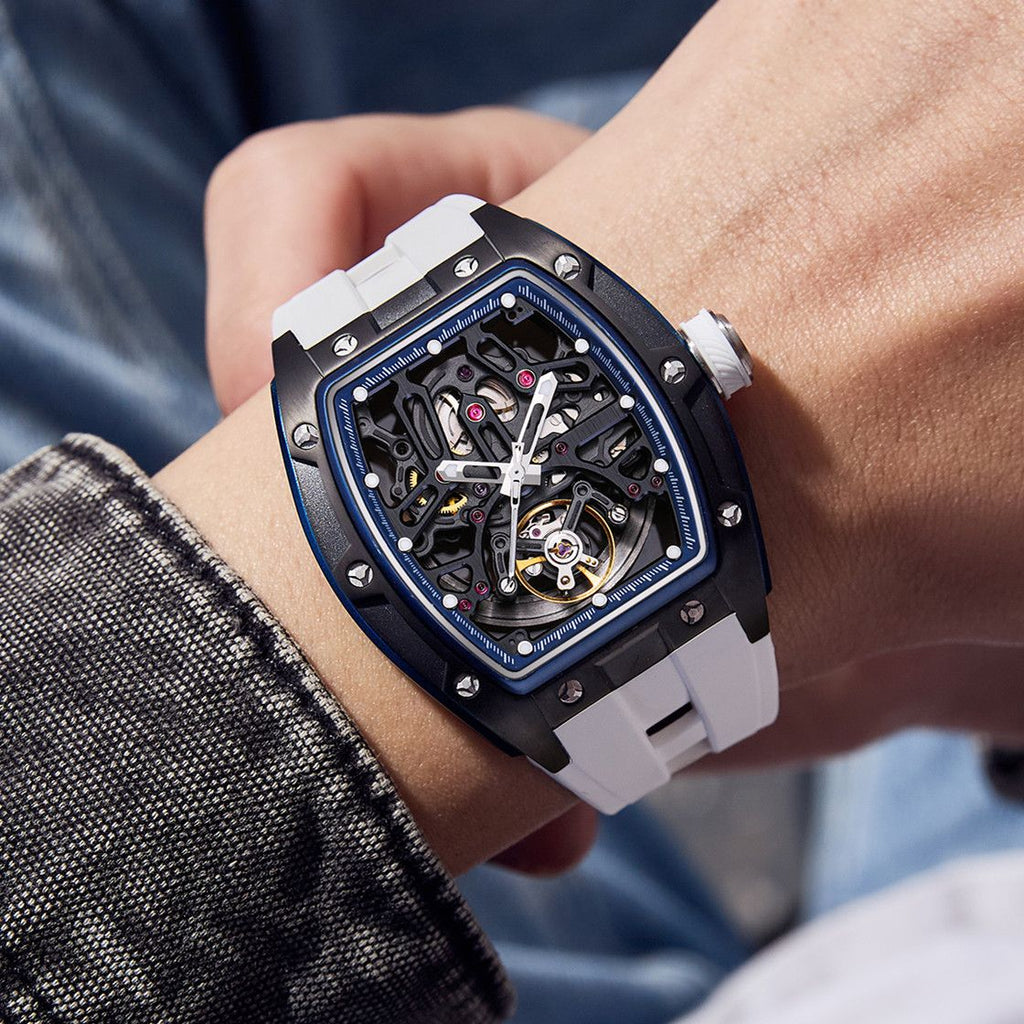 New Skeleton Dial Watches for Men Stainless Steel Case Automatic Mechanical Wristwatch Waterproof Luminous Sport Watch 9198-1