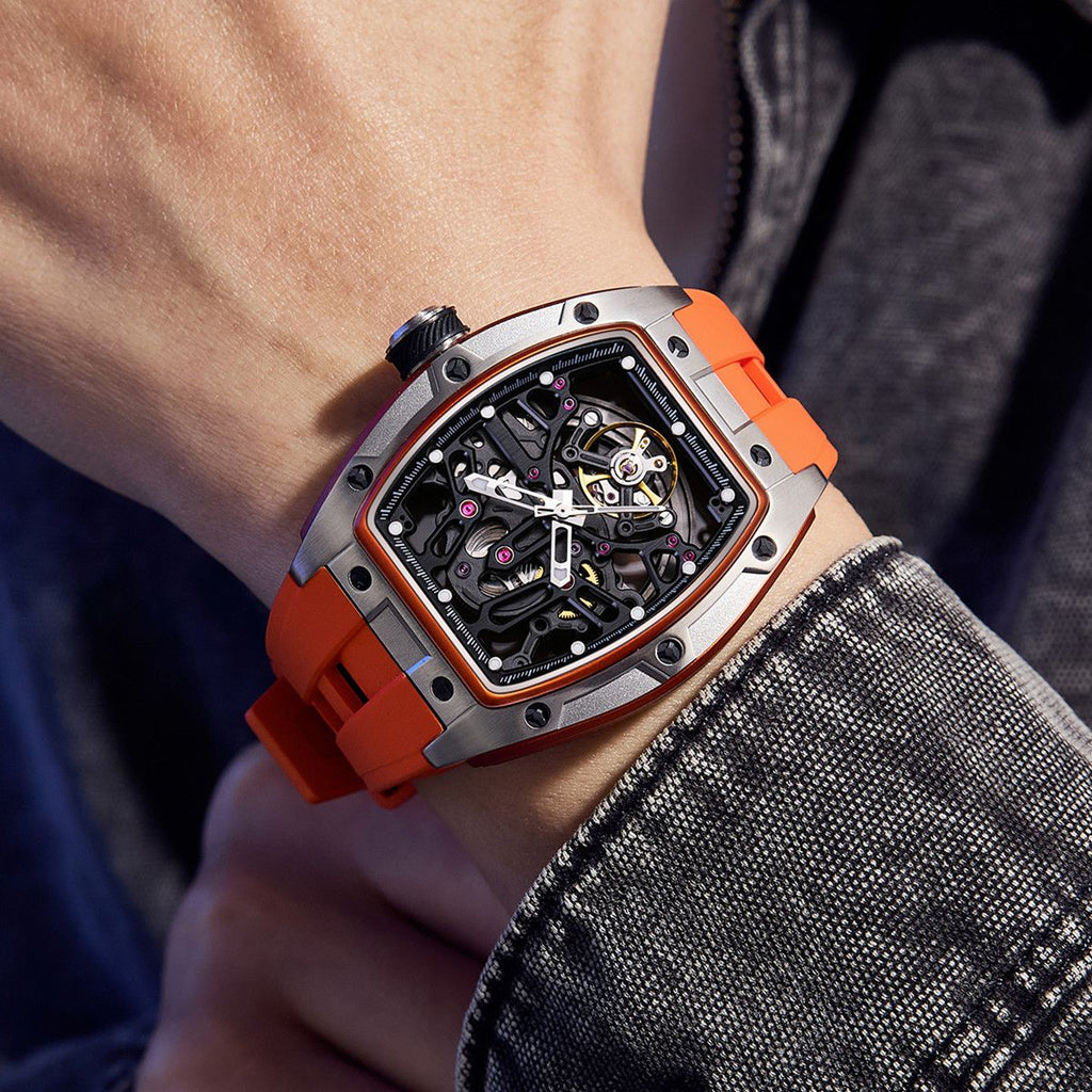 New Skeleton Dial Watches for Men Stainless Steel Case Automatic Mechanical Wristwatch Waterproof Luminous Sport Watch 9198-1