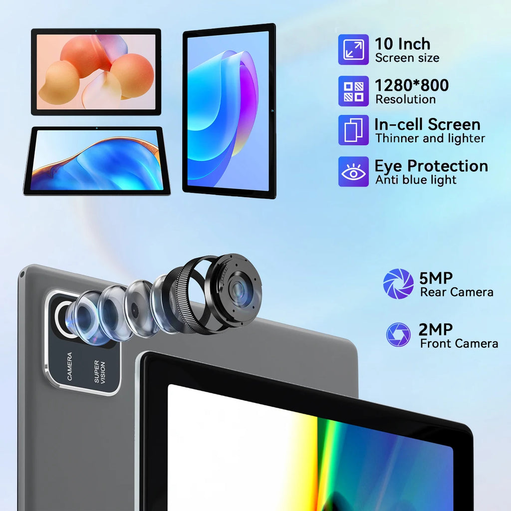 MB1001 10.1 Inch Android 13 Tablet 6GB RAM 64GB ROM 128GB Expandable 5000mAh Battery HD Touch Screen With Cooling Stand Holder