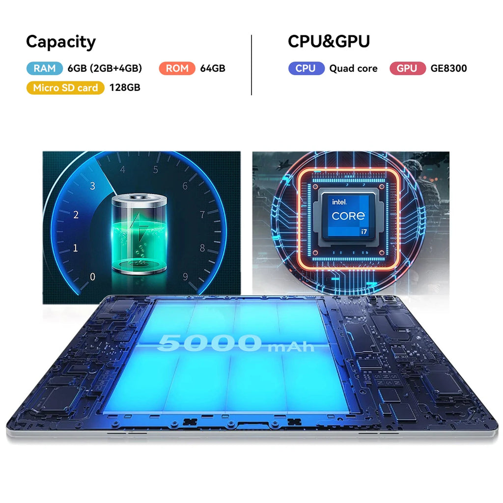 MB1001 10.1 Inch Android 13 Tablet 6GB RAM 64GB ROM 128GB Expandable 5000mAh Battery HD Touch Screen With Cooling Stand Holder