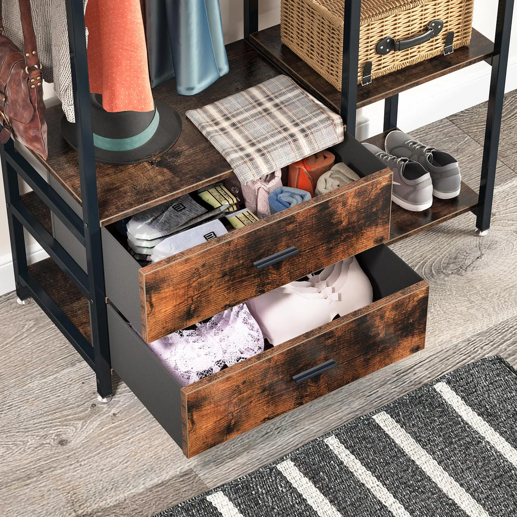 Tribesigns Freestanding Clothes Garment Rack with shelves and 2 Drawers, Heavy Duty Metal Clothing Rack for Studio Apartment
