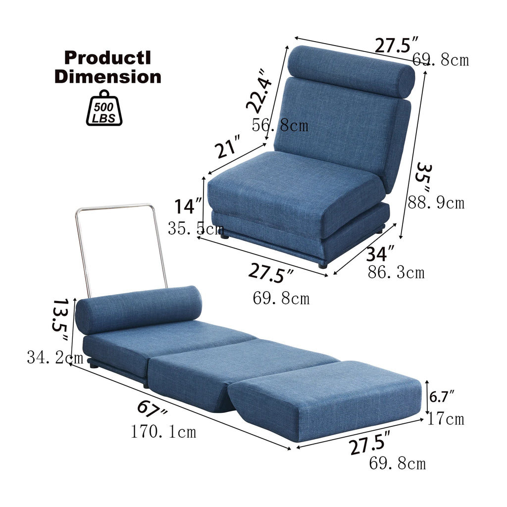 Single Sofa Chair Foldable Single Sofa Bed with Pillow,Portable Foldable Sofa Bed,Leisure Sofa Chair,Easy to Store,Made of Linen