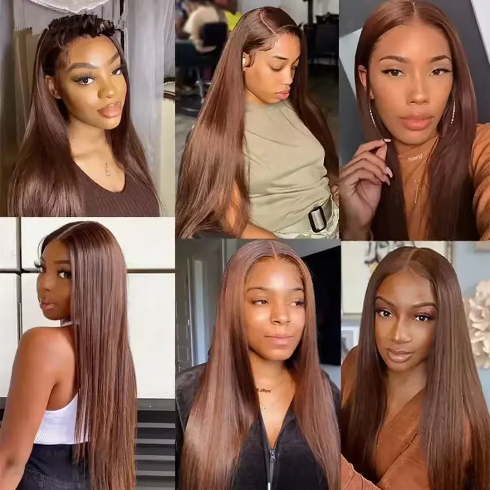 36 Inch Chocolate Brown Lace Front Human Straight Hair Wigs For Black Women Brazilian Pre Plucked 13x4 13x6 HD Lace Frontal Wigs