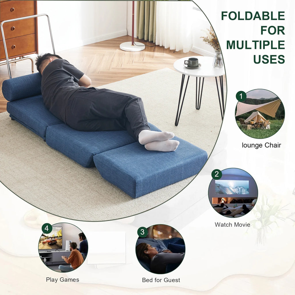 Single Sofa Chair Foldable Single Sofa Bed with Pillow,Portable Foldable Sofa Bed,Leisure Sofa Chair,Easy to Store,Made of Linen