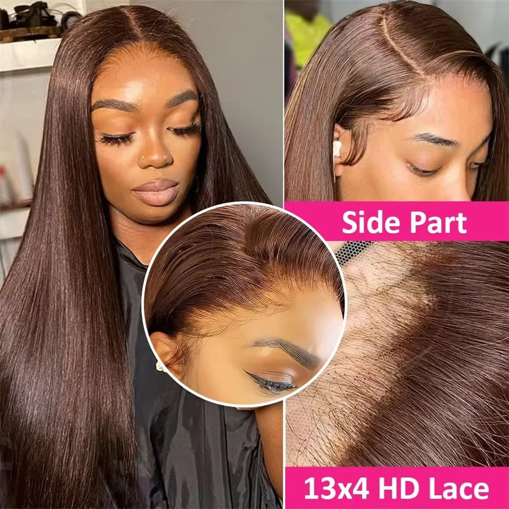 36 Inch Chocolate Brown Lace Front Human Straight Hair Wigs For Black Women Brazilian Pre Plucked 13x4 13x6 HD Lace Frontal Wigs